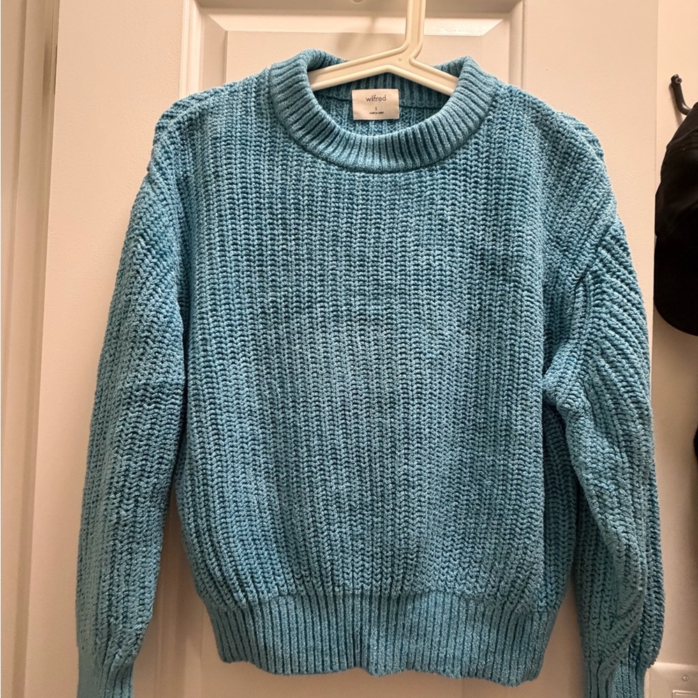Wilfred Turquoise Blue Chunky Knit Crewneck Sweater
